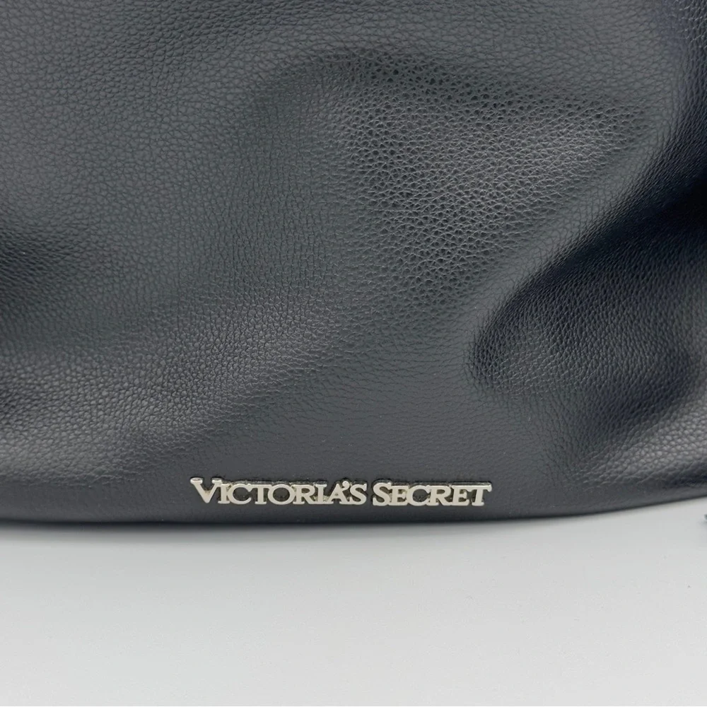Victoria's Secret Black Faux Leather Shoulder Bucket Bag Fringe Backpack Tote